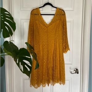 Mustard yellow gold Lace Dress